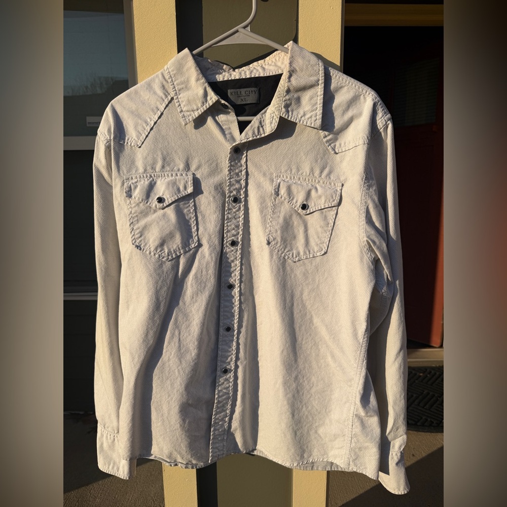 Kill City Men’s XL White Micro-Dot Snap Button Shirt Jacket | 100% Cotton